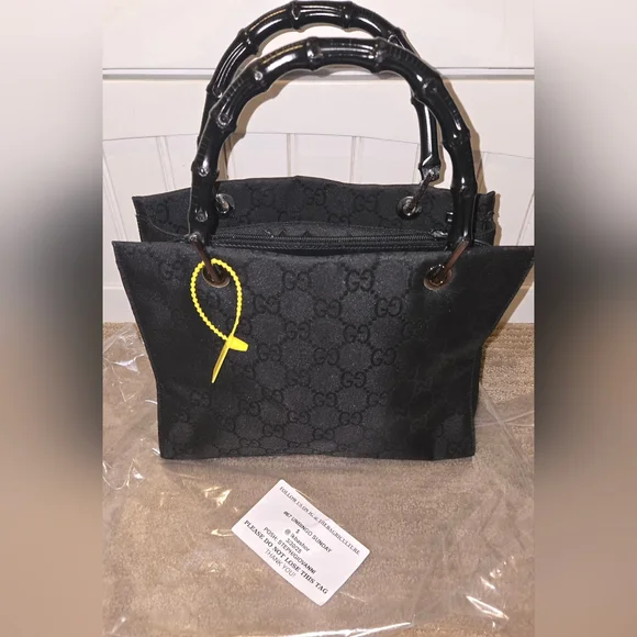 Gucci Bamboo Top Handle Tote โ Black GG Canvas โ Rare & Iconic - Picture 1 of 12